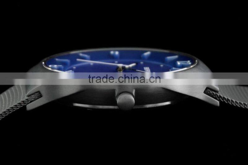 Eco Solar Watches Men's Slim Solar Sapphire Crystal Blue Dial Mesh Strap Watch