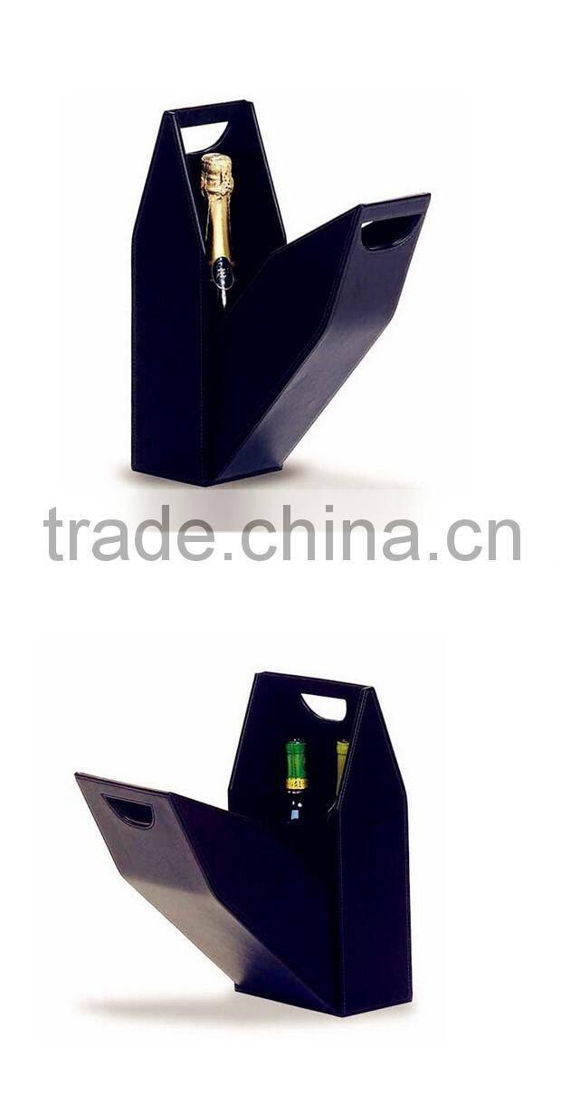 Custom Logo Embossed Leather Luxury Wine Bottle Bag