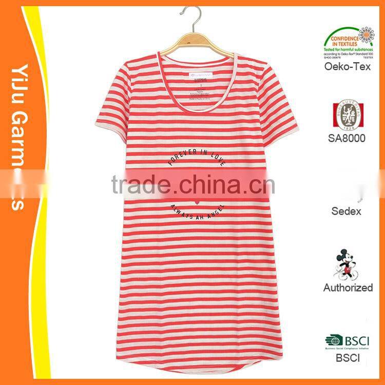 Women fashion basic pinky yarn dye cotton long tshirt pajama sleepwear homewear dress