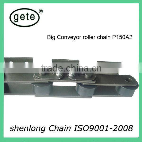 Pitch 150mm conveyor roller chain with A2 attachments every link one side. Use for mesh belt conveyor machine