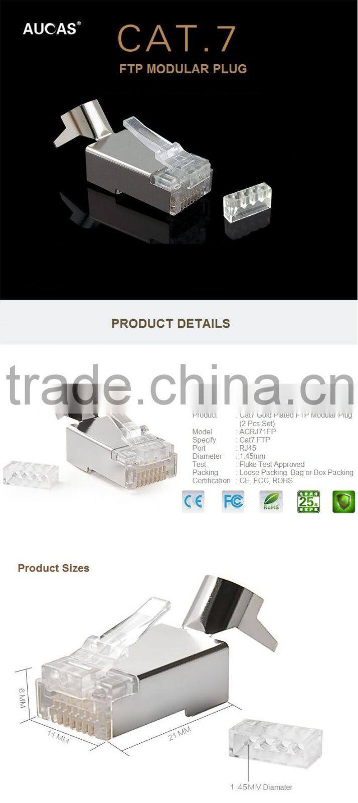 High Quality Cat7 RJ45 Modular Plug For Network Cable Cat7 Aucas Brand Offer Price
