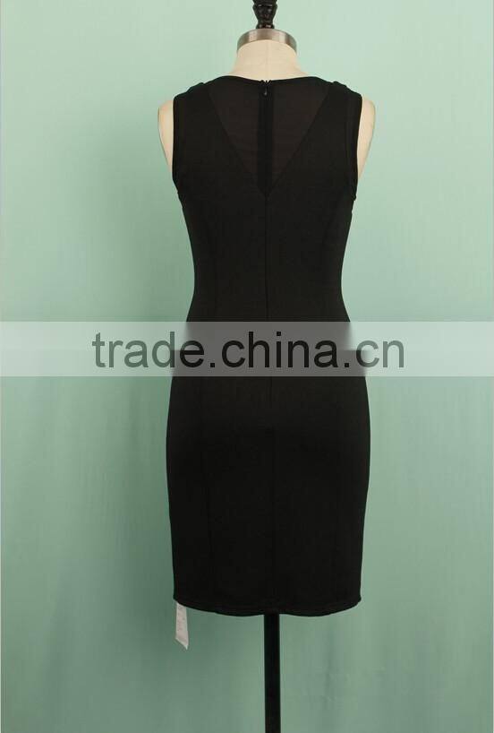 Elegant design plain black sleeveless mature ladies latest formal dress patterns