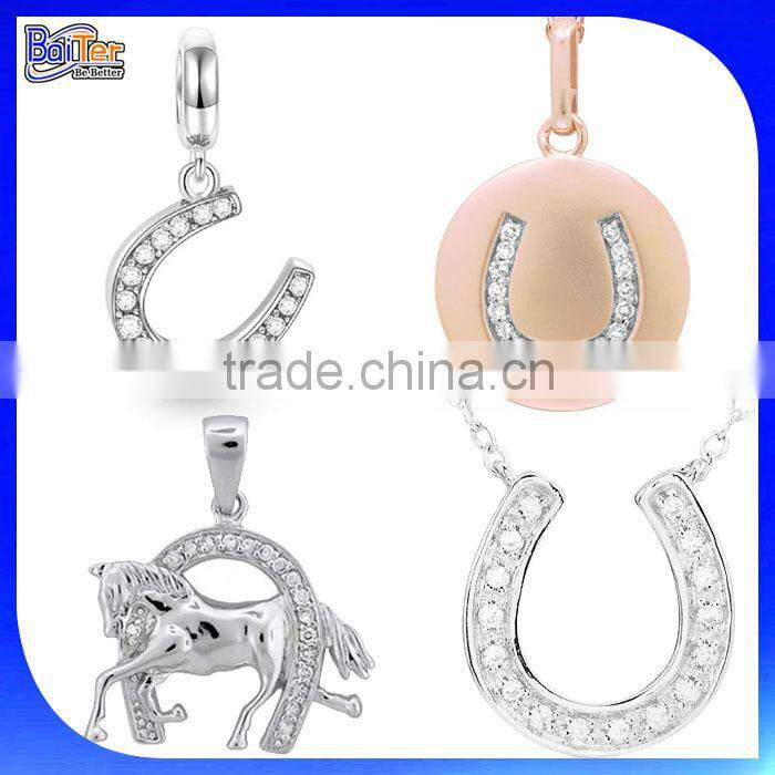 Elegant paved CZ U shape pendant 925 sterling silver horseshoe charm pendant