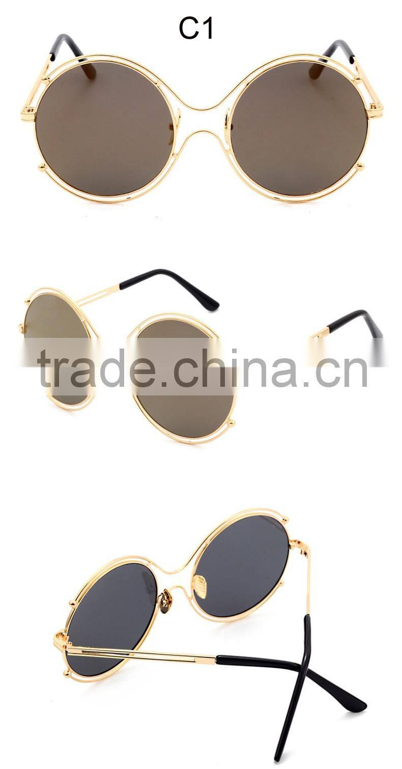 2016 Designer sunglasses Classic Metal Big Frame Round Shades Vintage Ladies Brand Sun glasses CC5011