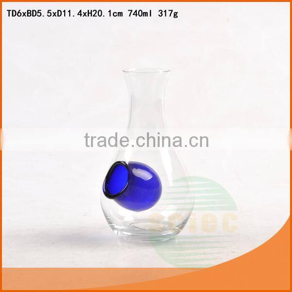 Clear handmade round single glass decanter with ice hole