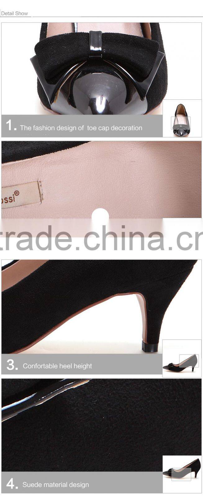 Office lady black fabric shoes steel toe low heel pumps shoes for 2016