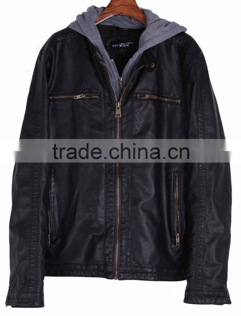 2015 new print men's leather jacket