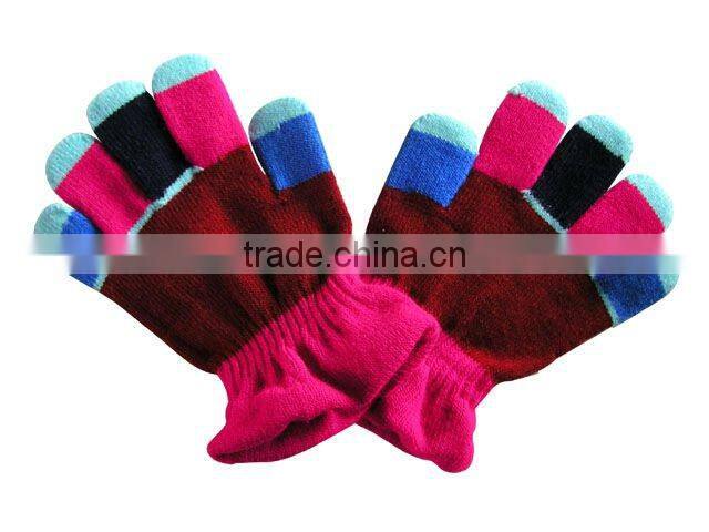 100% acrylic knitted jacquard orange magic gloves