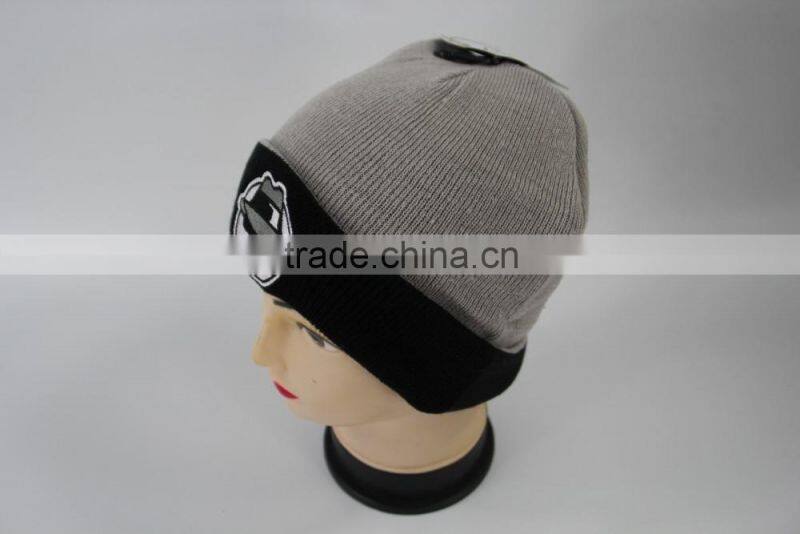 Good quality grey and black cuff winter wool hats wholesale