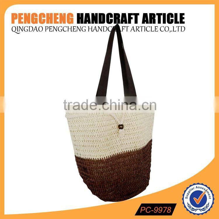 Cheap contracted fashion shoulder bag style paper straw beach bag women tote crochet bag