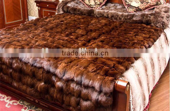 Custom Real Fox Fur Patchwork Blanket Plush Fur Bedding Necessaries