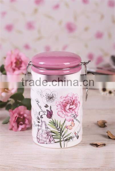 Wholesale Ceramic Kitchen Sealing Food Storage Bottle with Metal Clip