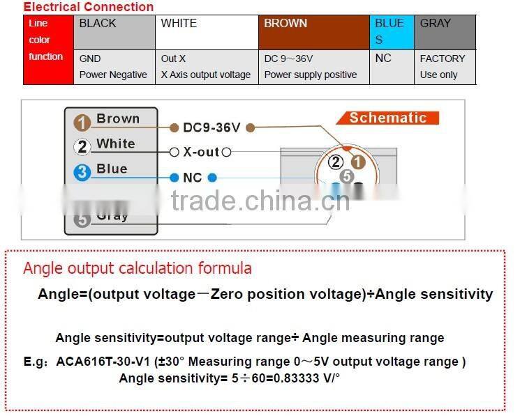ACA610T Single-Axis High Precision Analog Inclinometer With Full Temperature Compensation (voltage output)