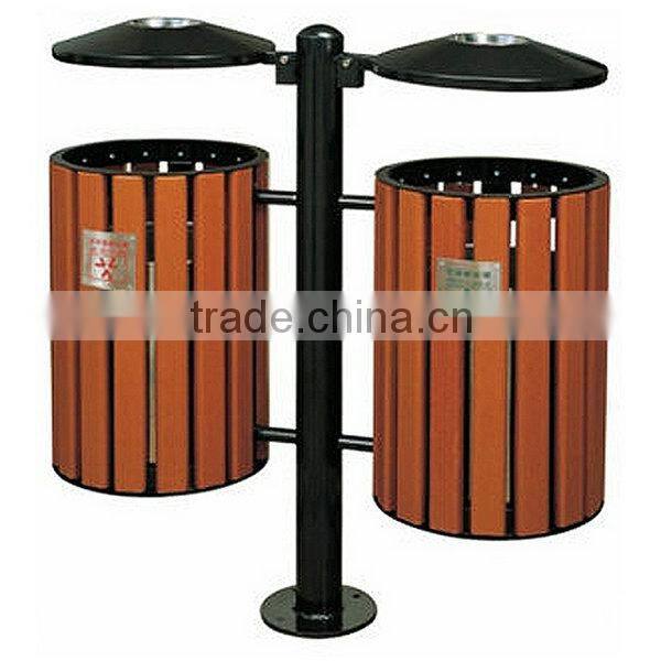 D-062 tin park recycle garbage bin/wood rubbish barrel