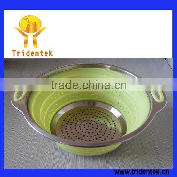 Wholesale food grade stainless steel handle and collapsible silicone steamer