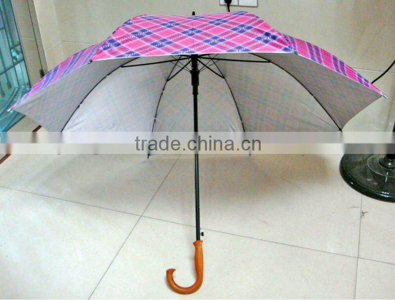 G32D UV automatic big golf pink check fabric Umbrella