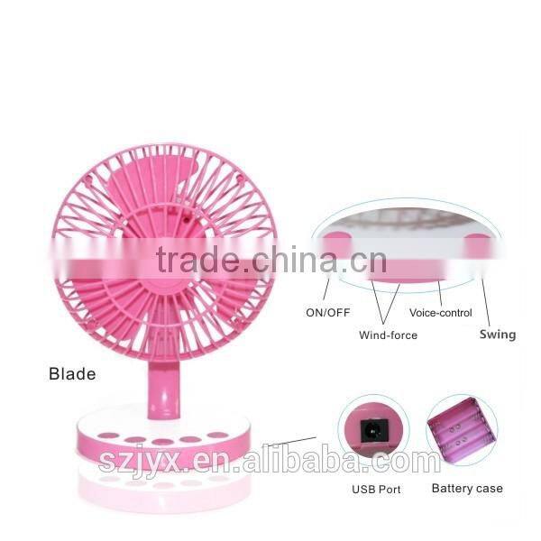 Jyicoo USB & Battery Power Souring Voice Activated Oscillating Fan Mini USB Portable Fan