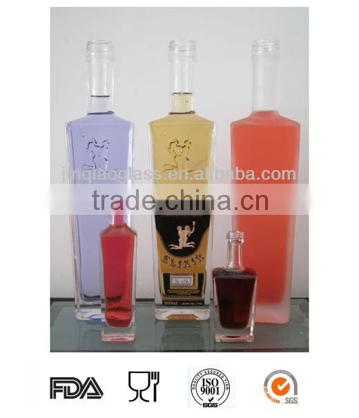square type glass spirit liquor bottle