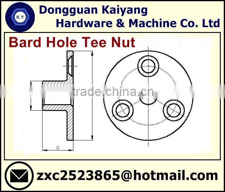 Brad Hole Tee Nut (Furniture Fastener); M6, M8, M10. M12