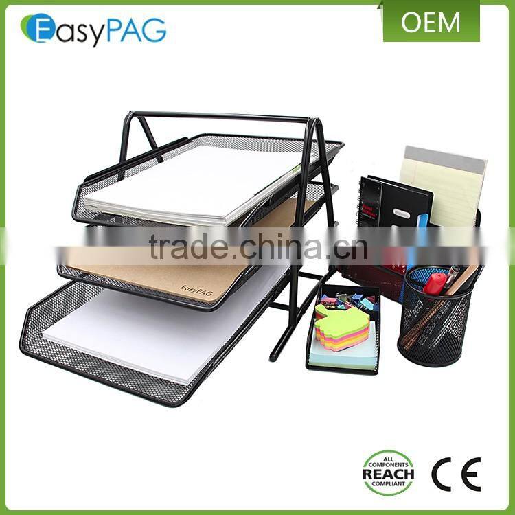 EasyPAG power coated office desk organizer wire mesh letter tray metal pen holder with hole