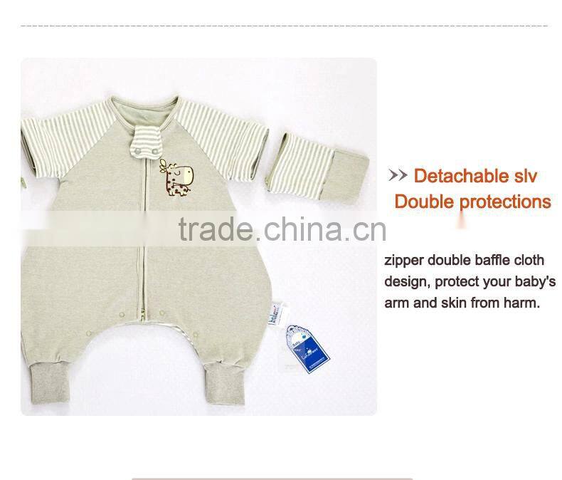 GOTS organic 100% cotton infant baby kids foot sleeping bag with Detachable sleeves for all Seasons