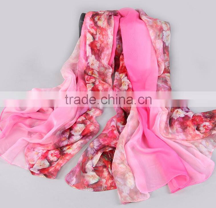 Fashion Active Dying Floral Pattern Scarf 100% Polyester Silk Scarves for Women