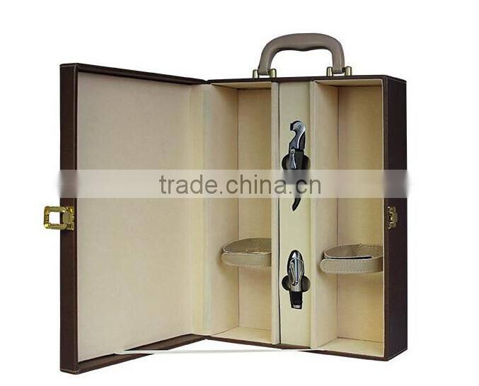 UV Coating Printing Handling High Standard pu 2bottles wine gift packaging /wine boxes