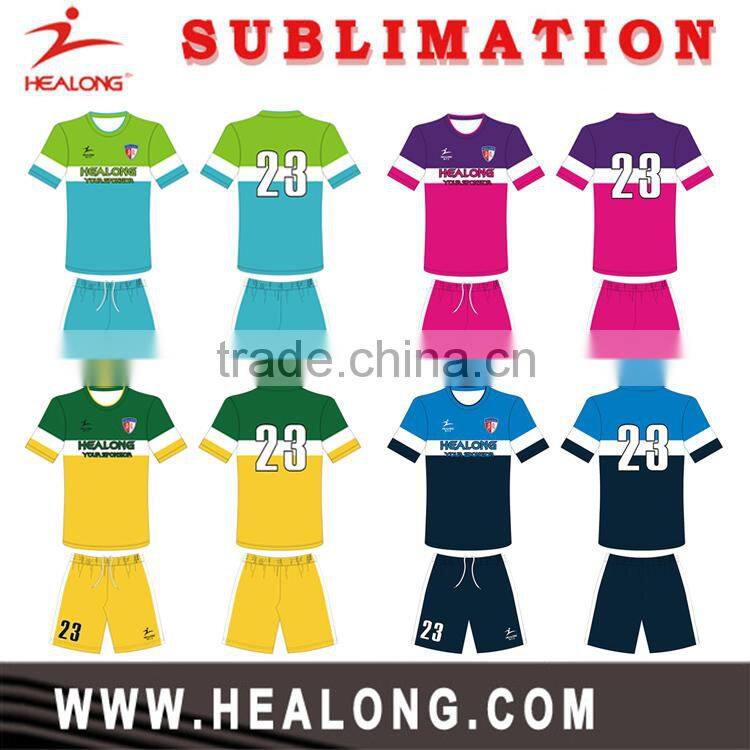 Healong OEM Superior Famous All Over Sublimation Soccer Uniform Kit,Team Soccer Jersey Kit Uniform Set