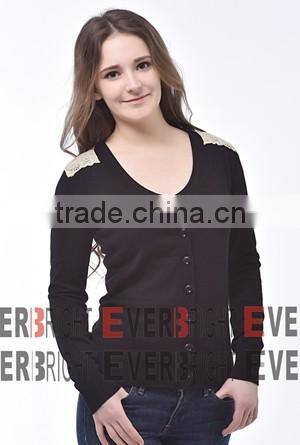 Canton Fair show computer knitted lady v neck pullover long sweater