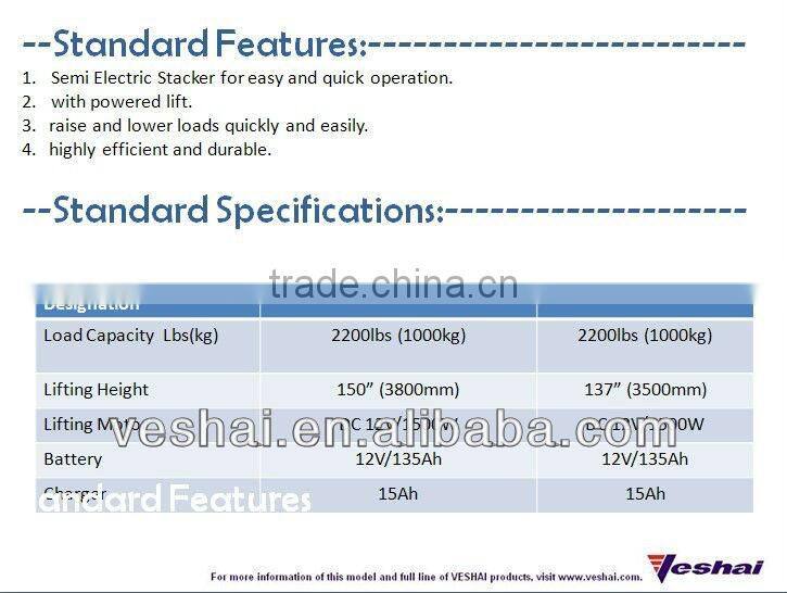 Veshai 2200lbs Powered lift stacker with adjustable forks and legs VH-BS-100/38 AA