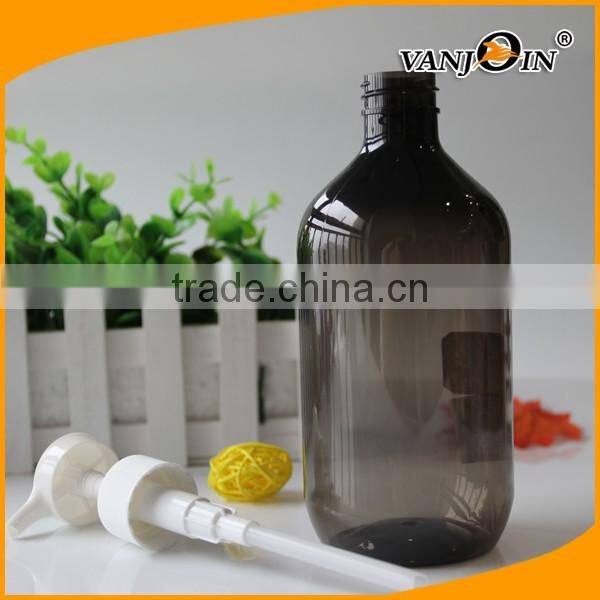 500ml Grey Boston Round Plastic Bottle with White Lotion Dispenser