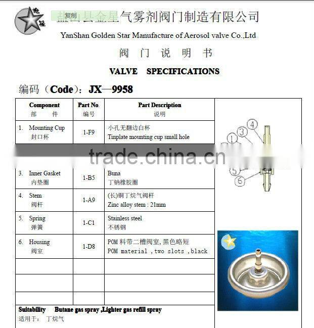 20mm Gas lighter spray valve and fitting