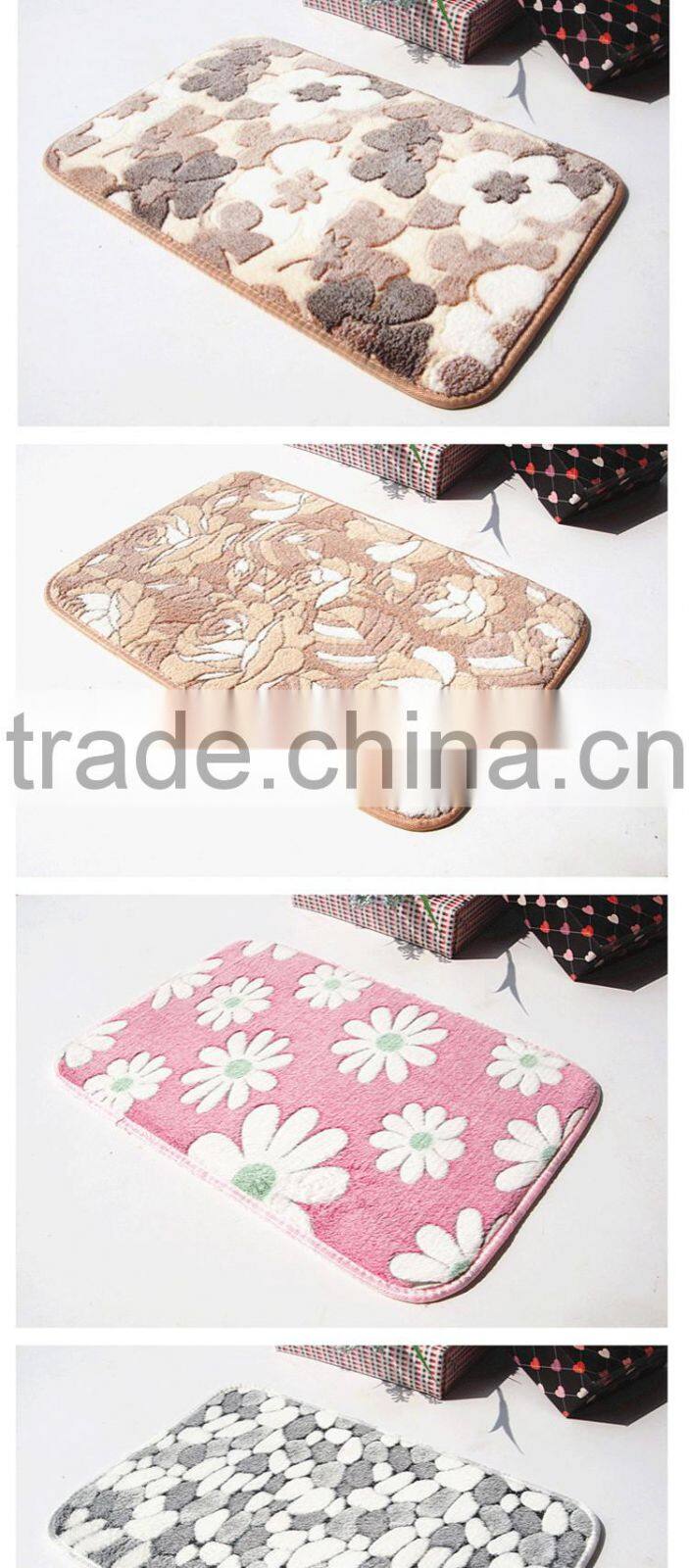 High Quality Blossoming flowers printed Indoor Soft coral fleece carpet rug bathmat-pink