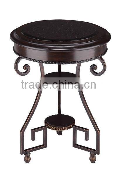 Solid wood and cast iron living room round shape side table/end table/coffee table