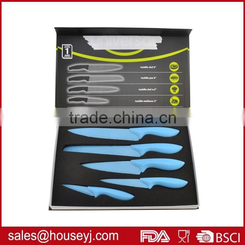 Set of 5pcs knife set non stick color kitchen knife with EVA box packing
