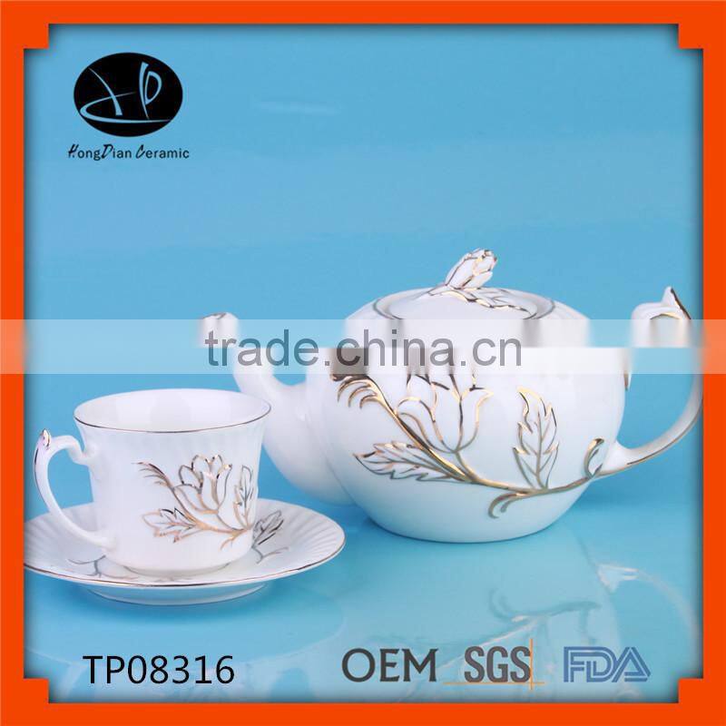 Ceramic Material and Coffee&Tea Sets Drinkware,innovative embossed tea pot with cup and saucer,ceramic kettle with flower design