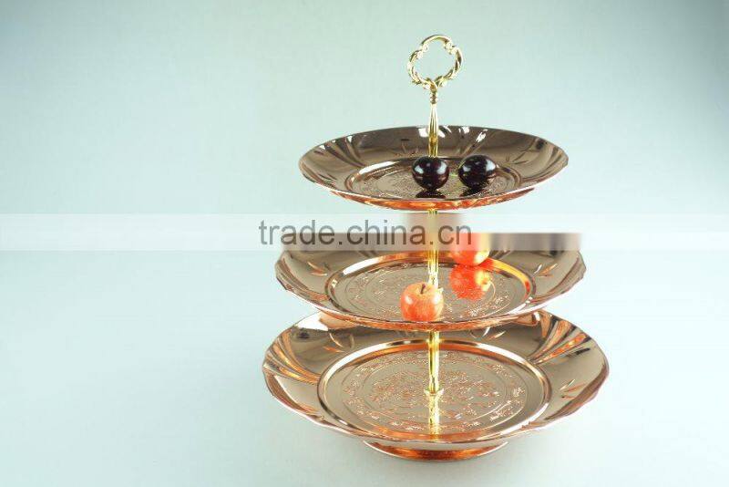 stainless steel three layer metal fruits plate flower decoration and clourful