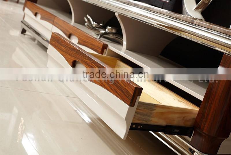 Classic wooden led tv stand furniture with showcase marble top