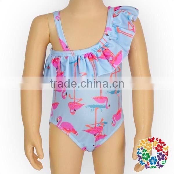 YZA020 Stylish Children Girls Single Shoulder Strap Ruffled One Piece Swimwear