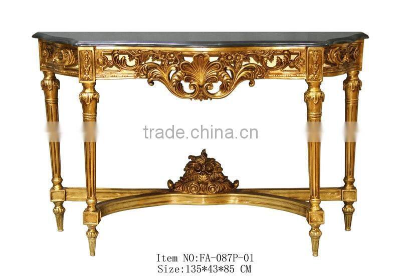 Gold leaf with natural marble top antique reproduction console table for sales