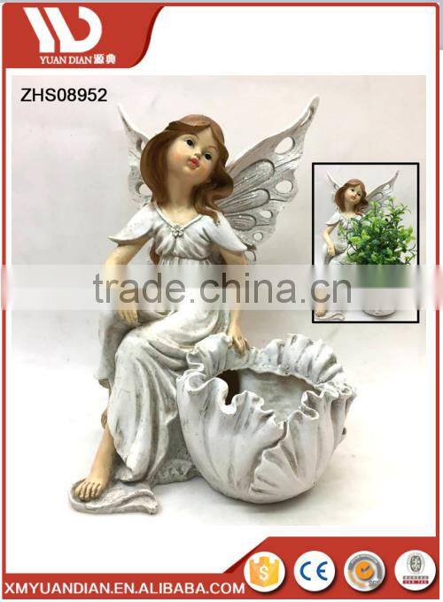 new mini popular art garden decor wholesale polyresin fairy angel butterfly wings costume figurines with planter flower pot