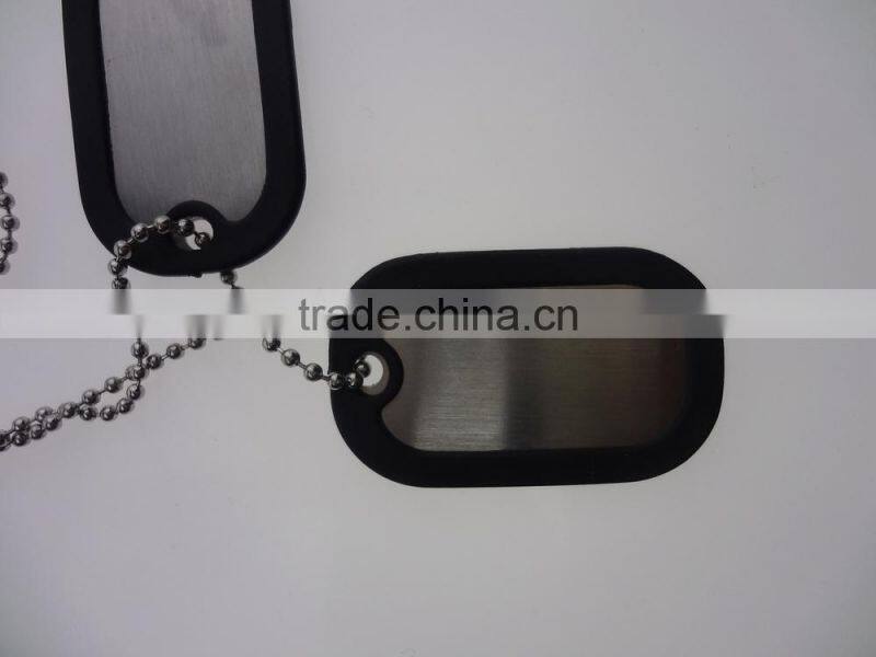 AP01-79 Fashion Stainless steel Dog Tag with rubber edge and metal ball chain, 2PCS Metal Tag