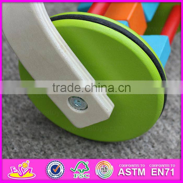 2015 Hot new wooden hand push cart toy for kids,Classic Cartoon Cart Wooden Push Toy,Baby favorite wooden push cart toy W05A010