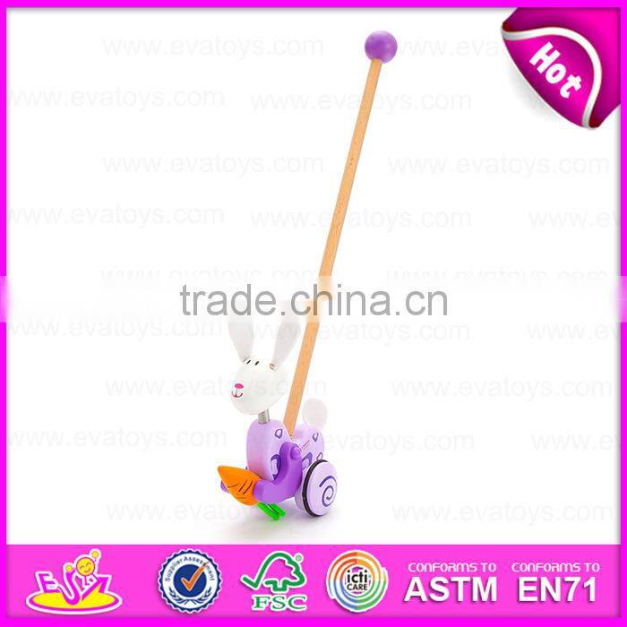 2015 Toddler Happy wooden pull and push toy,Baby wooden toy push along animal wooden toys for kids,Cartoon hand push toy W05A001