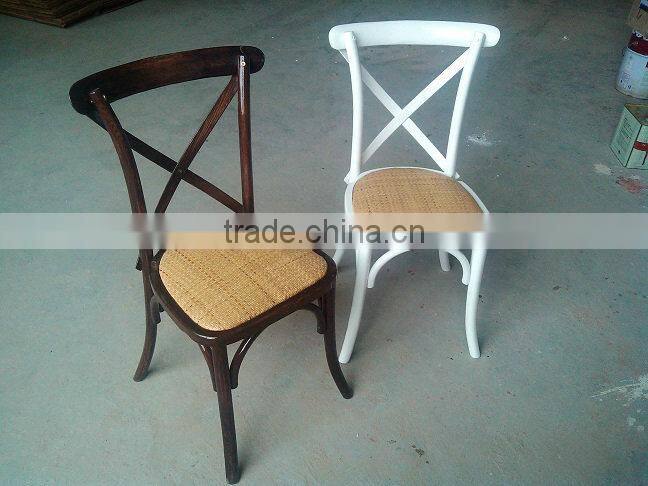 white stackable cross back wood banquet chair