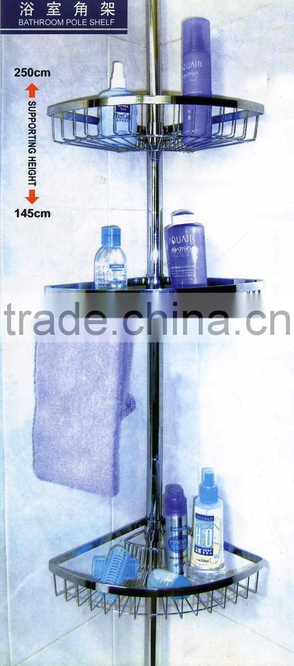 4 tier telescopic stainless steel adhesive bathroom pole shelf