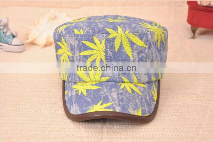 colorful maple leaf printed denim military caps and hats