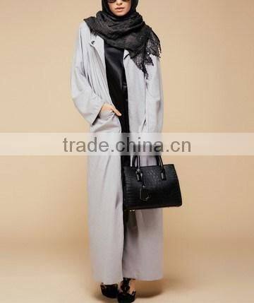 fashion islamic clothing Grey Undertone One Button Linen Open Jacket Abaya