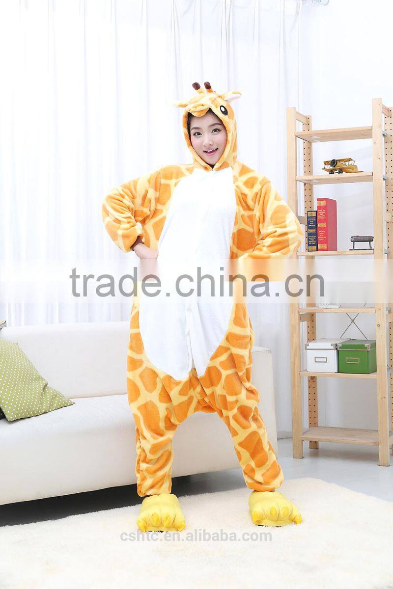 flannel cartoon adult animal jumpsuit animal pajamas jumpsuit giraffe design