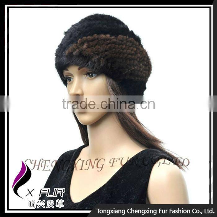 CX-E-10G Knitted Women Head Scarf Mink Fur Stretch Elastic Headband